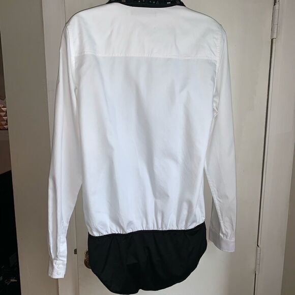 TIBI White Cotton Black Collared Bodysuit-10 - Picture 2 of 8